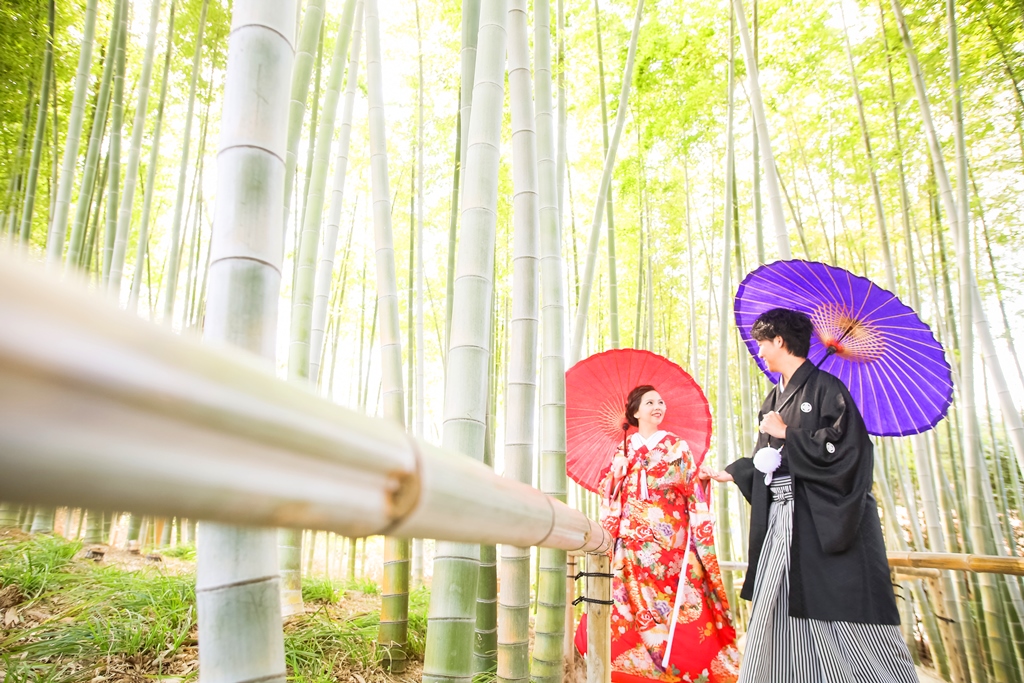 竹藪の中で撮影した和装前撮り写真