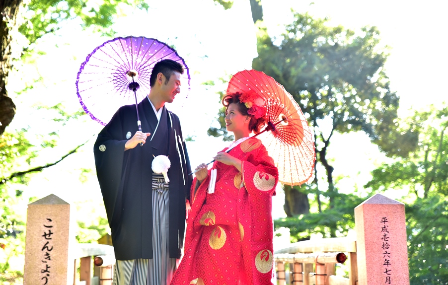 日本の思い出に日本庭園での前撮りを