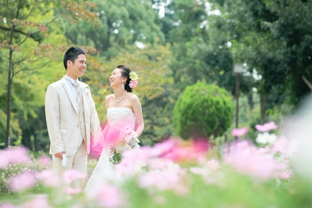 花咲く公園で洋装＆しっとりお茶室で和装撮影