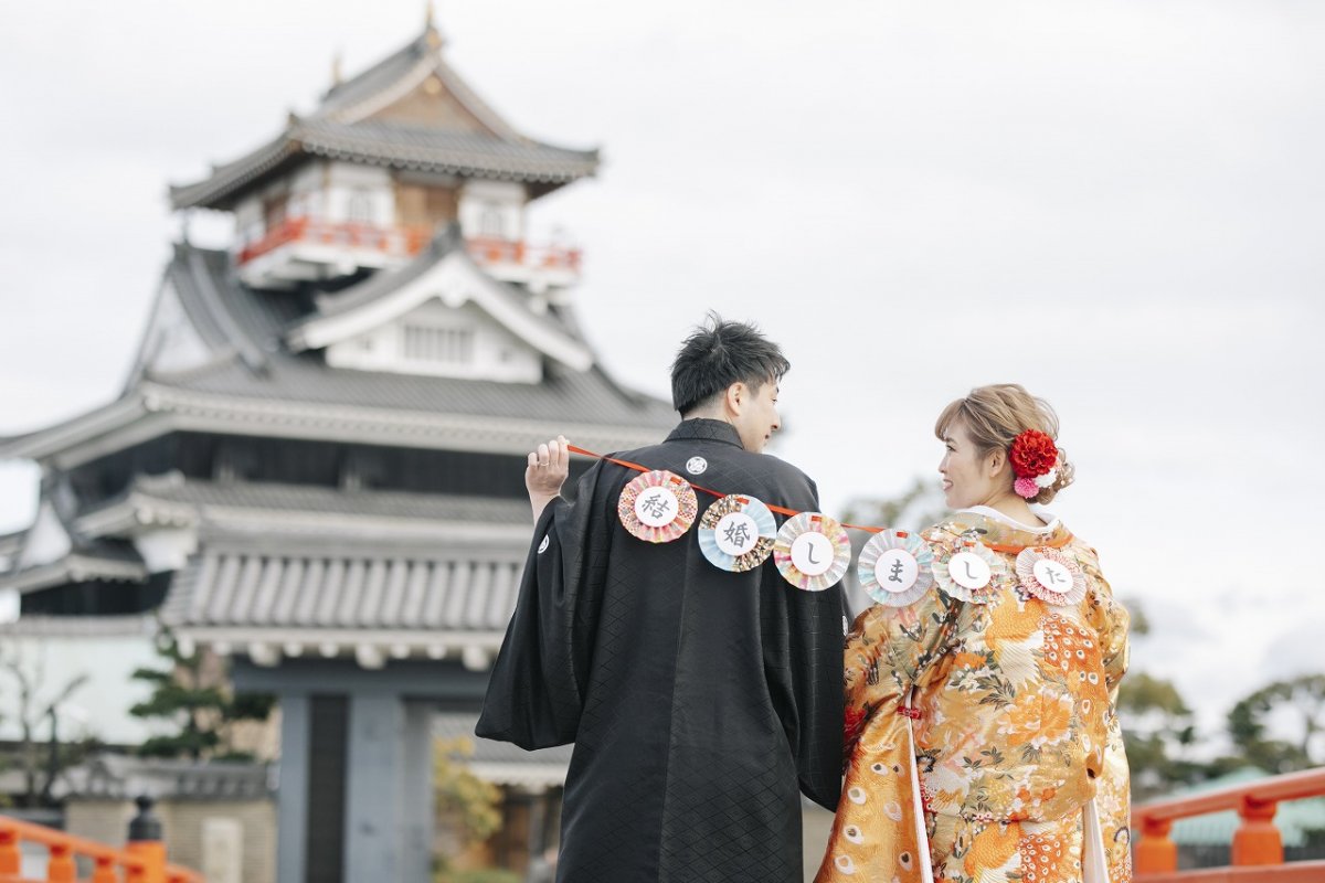 慣れ親しんだ地元のお城で結婚式の前撮りを…