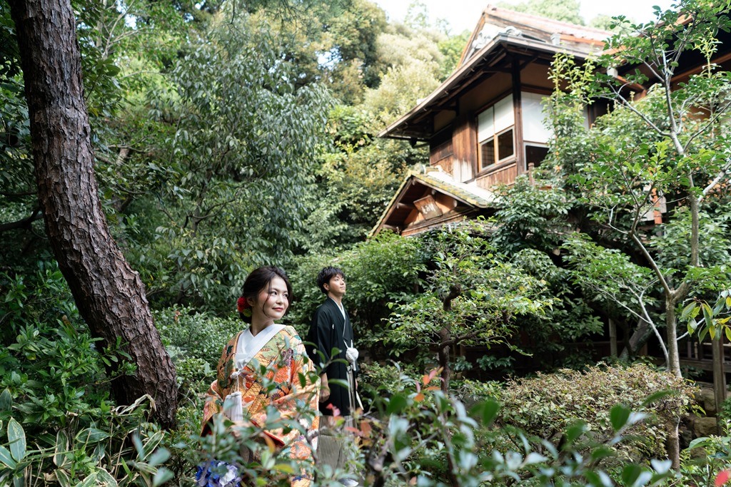 念願の日本庭園で和装ロケーション撮影