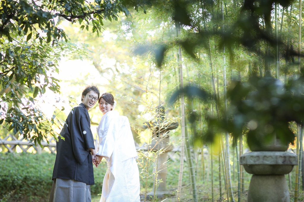 中村公園の竹林と白無垢姿の新婦さん