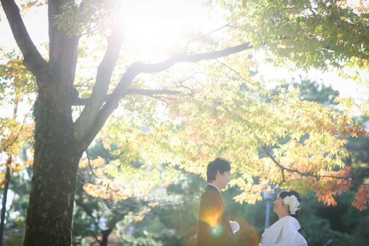 中村公園の秋の結婚写真