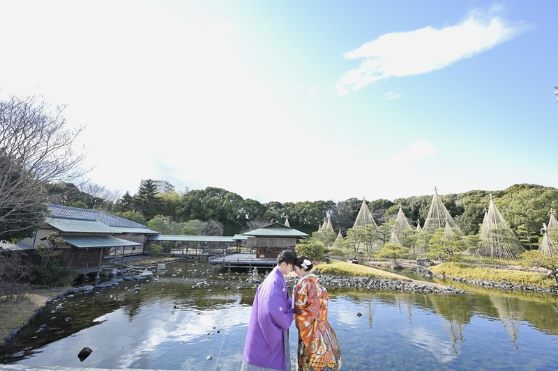 お天気も二人を祝福✨晴天の白鳥庭園