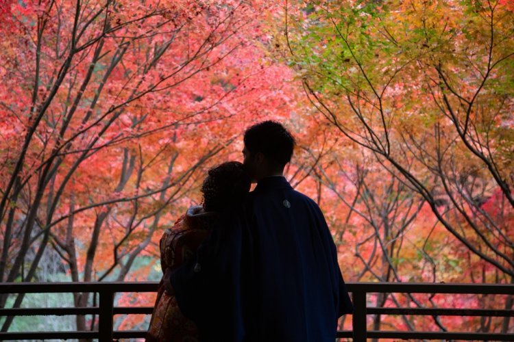 紅葉名所での前撮り撮影