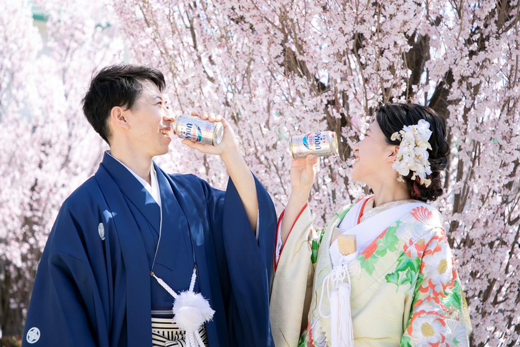 おいしいビールを飲んでお花見気分