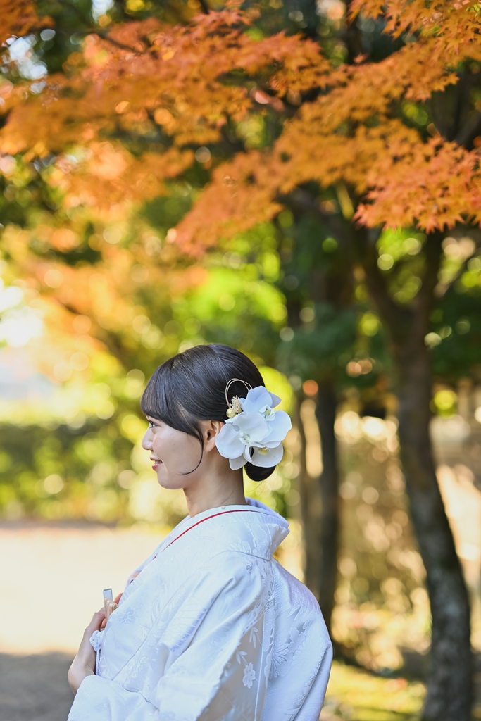 東山荘の障子越しに見える紅葉